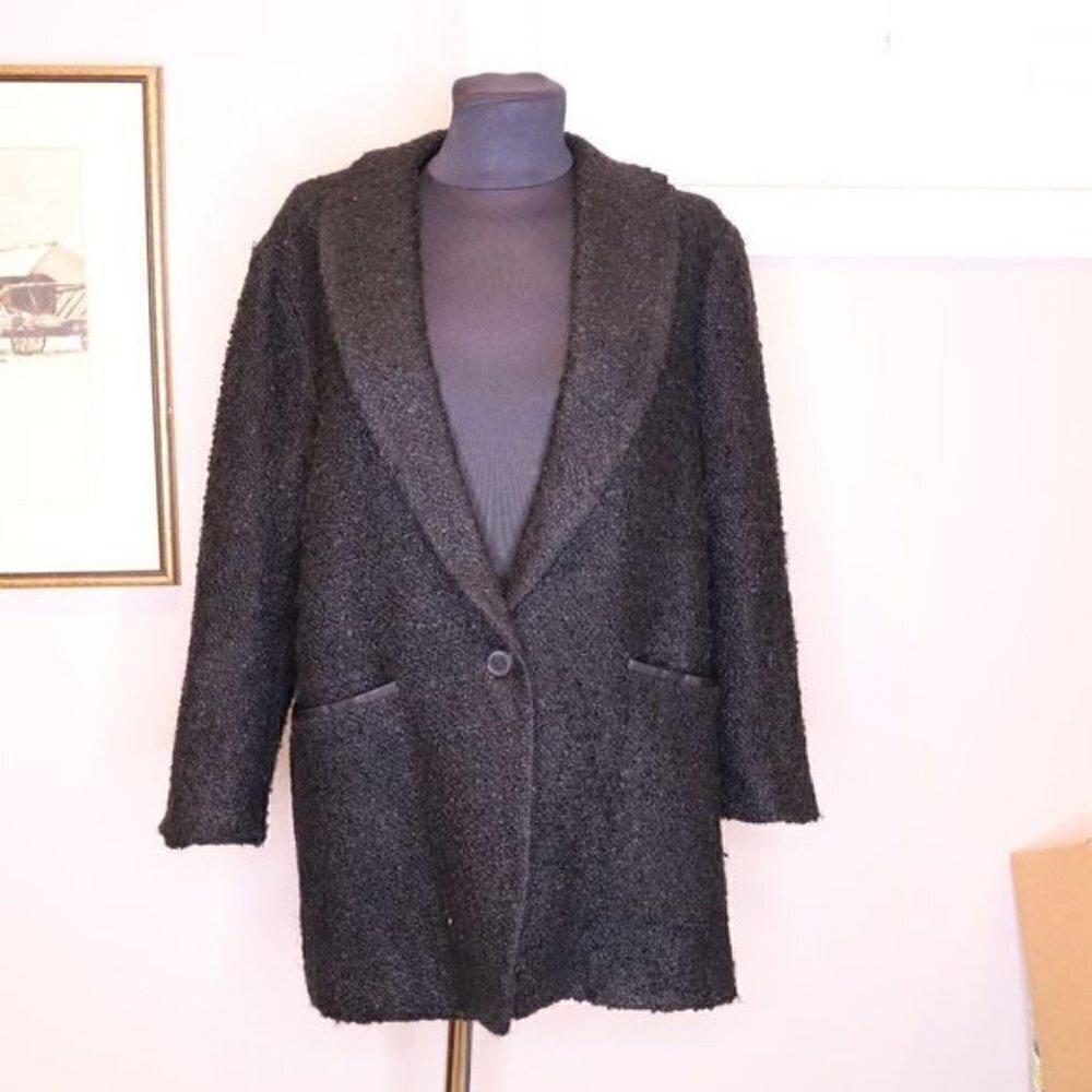 Club Monaco Boucle Tweed Black Cocoon Coat Sz S - Picture 2 of 8